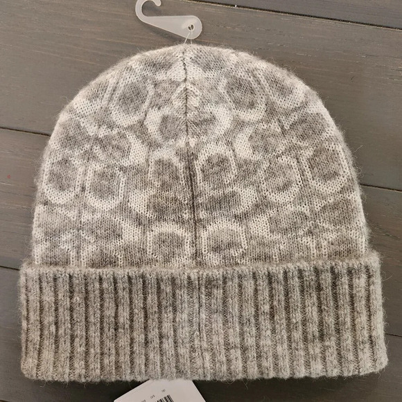 Coach Women\'s Chalk Metallic Signature C Jacquard Soft Rib knit Cuff Beanie hat main image 5